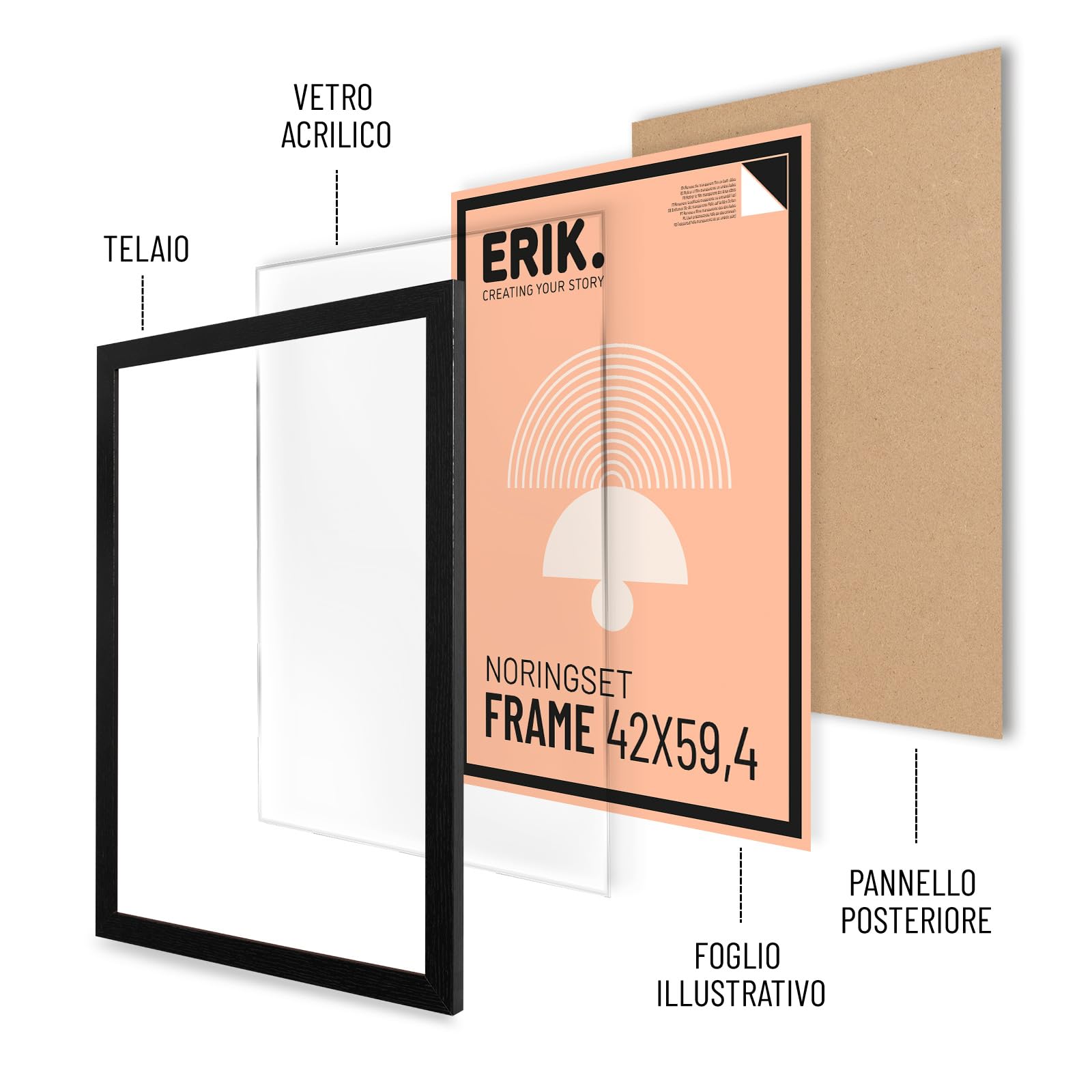 Cornice A2 In Legno MDF - 42x59.4 Cm, Nero, Per Poster, Puzzle O Foto, Con Vetro Sintetico - Foto 2