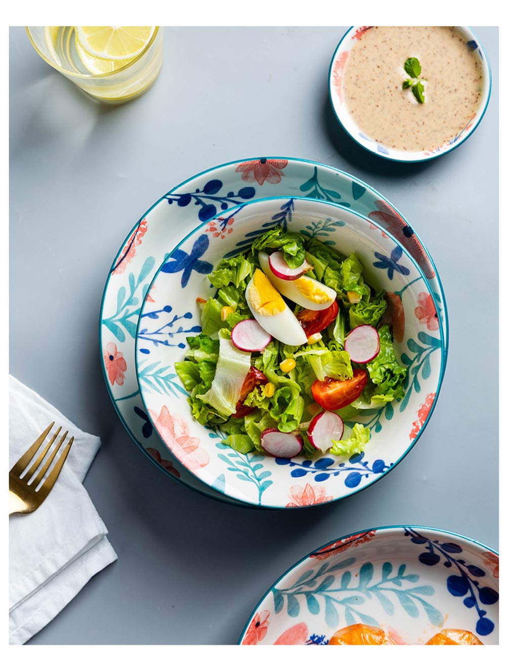 Générique Bol à Ramen, Couverts en céramique de Style Japonais, Bol à Riz de 5 Pouces, Assiettes à dîner de 8 Pouces, sous-Assiettes à Fleurs émaillées, Assiettes à dîner à imprimé Floral
