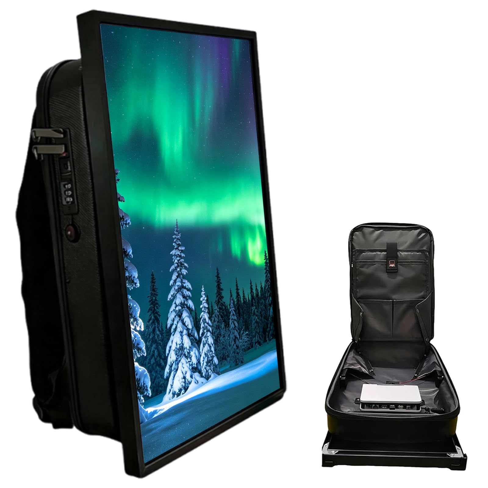 SICWEDIM LCD Advertising Backpack, 21.5-inch Digital Backpack Display, can Send Walking Advertising Billboard Programs via USB Flash Drive/Mobile APP, Split Screen