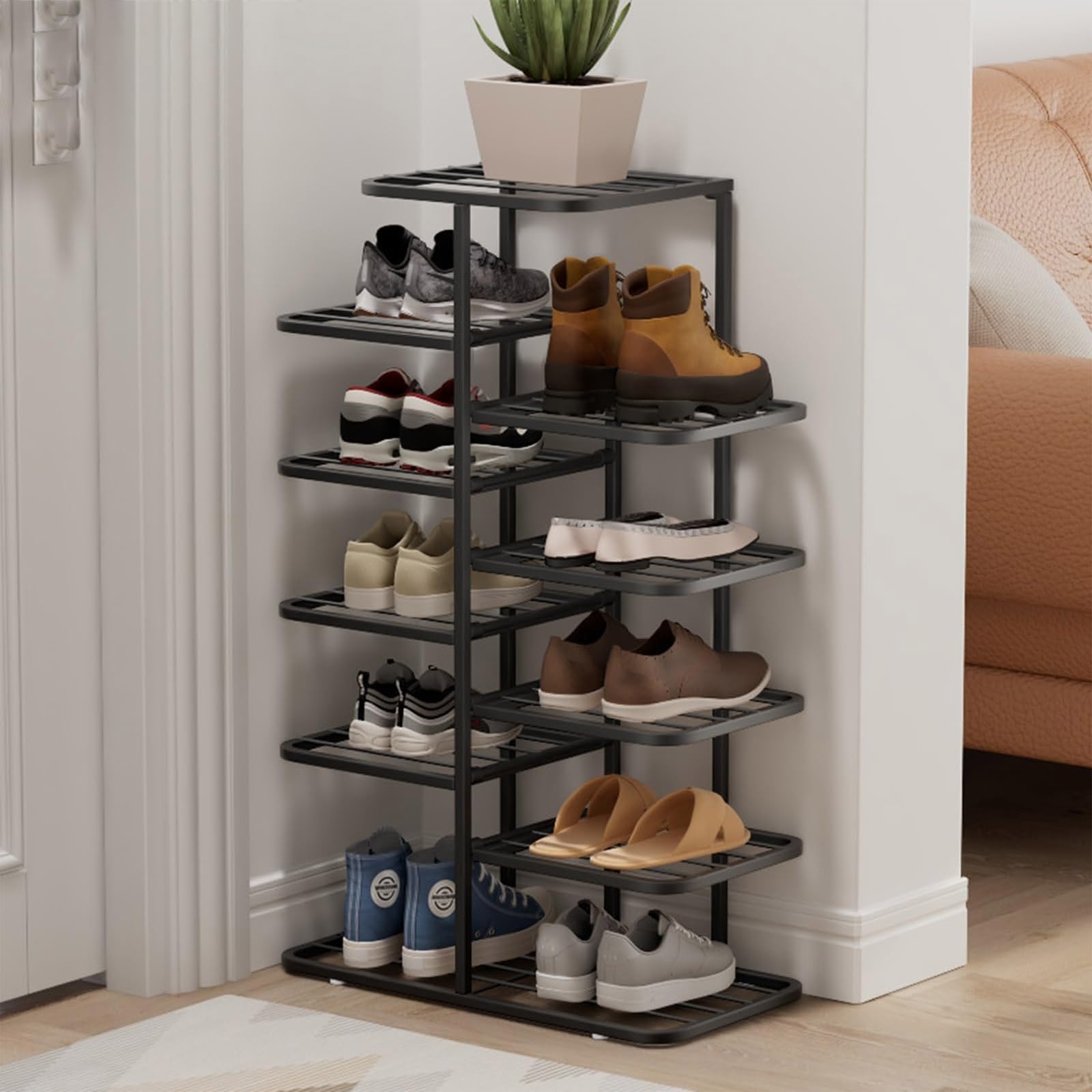 Gold Shoe Rack, 3-10 Tier Vertical Storage Tower, Ripiano a Doppia Fila in Metallo Stretto con Livelli Regolabili per l'armadio Entryway, organizzatore Sottile per Gli Stivali da Tacchi Sneakers