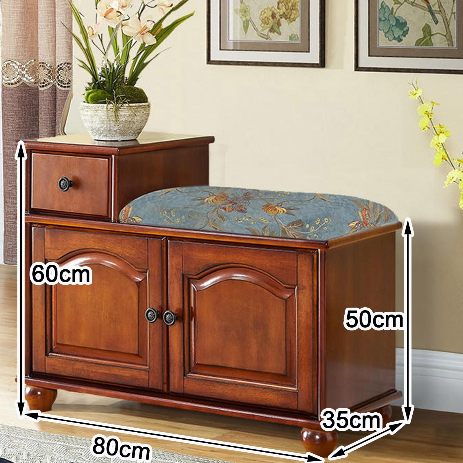 Banco Zapatero con Asiento con Cajón Hecho de Madera Maciza Almacenamiento Oculto para Entrada, Pasillo, Baño(80 * 35 * 60cm)