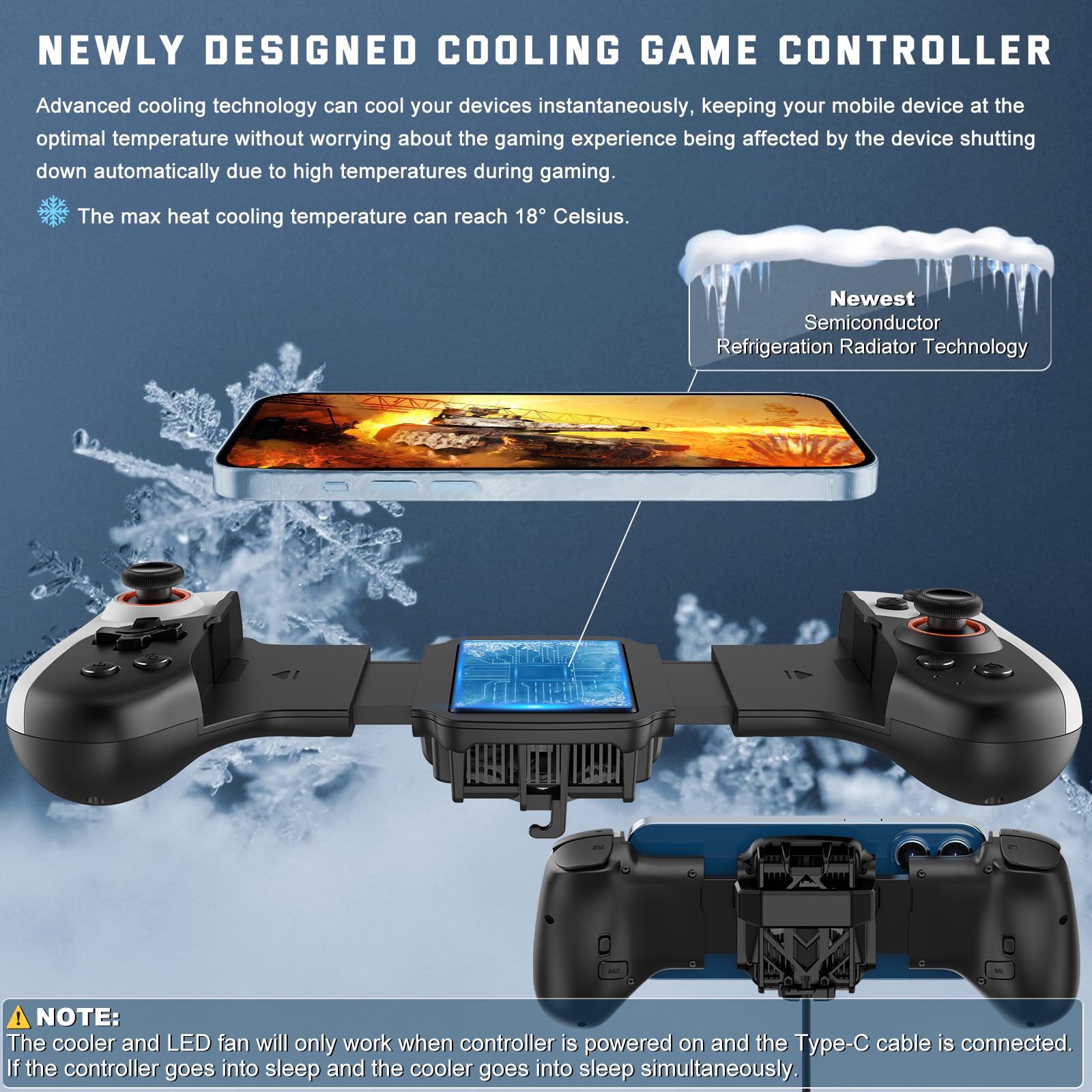 Joso Phone Controller for iPhone/Android with Phone Case Support, Mobile Gaming Controller with Cooler for iPhone 16/15/14, Galaxy S24/S23/S22 - Universal Fit, Customizable Buttons, Turbo