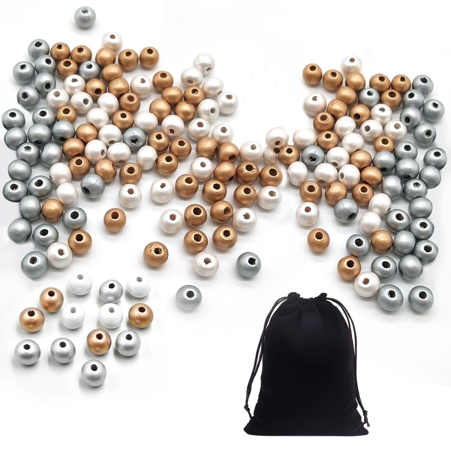 WUFGWBD 800 Wooden Beads And 1 Black Velvet Bag, Wooden Beads With Holes, Simple And Stylish Wood, Diy Handmade Jewelry, Jewelry Making Accessories
