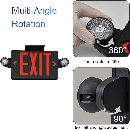 Miniatura 22 de TANLUX Señal de salida roja con luces de emergencia, luz LED de salida de emergencia con batería de respaldo, certificación UL, CA 120/277V, combo