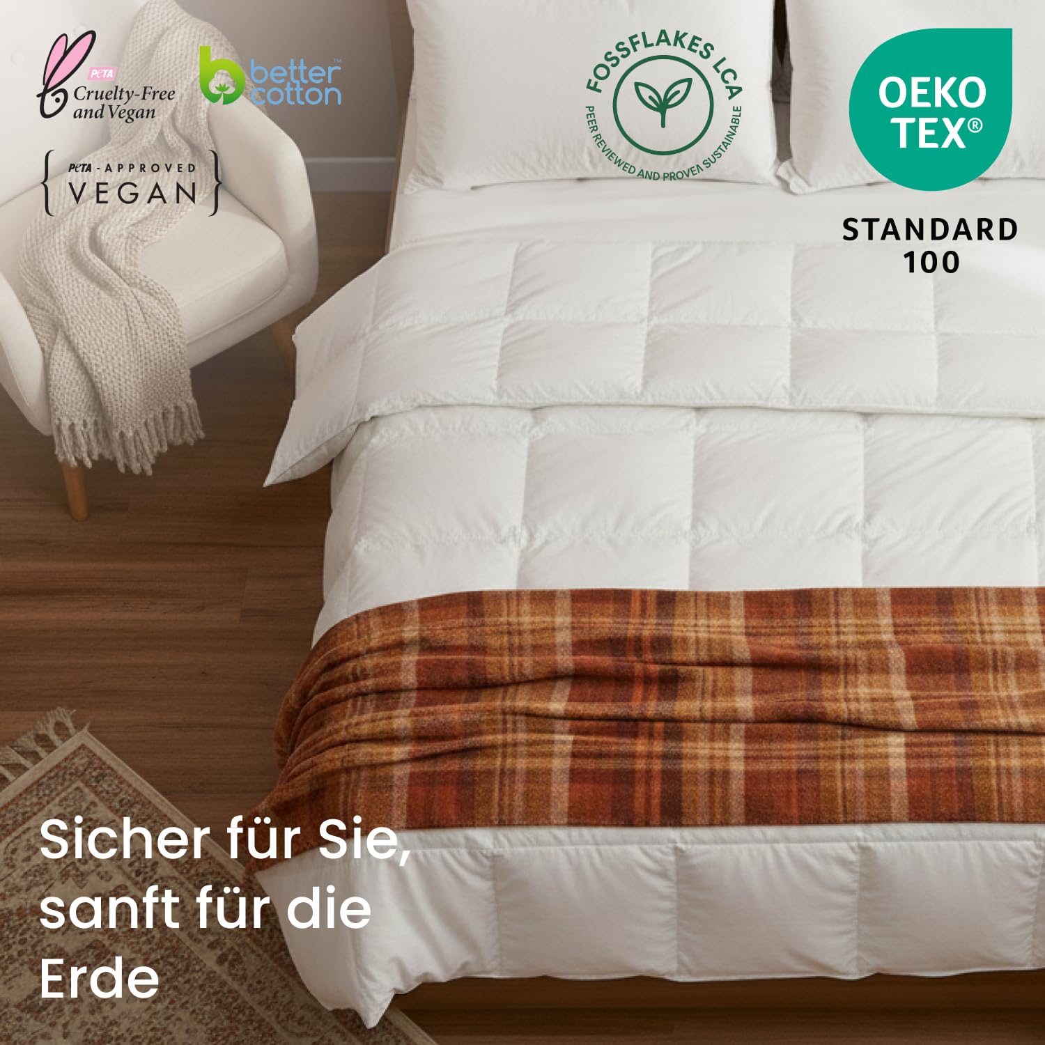 FOSSFLAKES Vierjahreszeiten-Bettdecke 200x220 cm, vegan & Oeko-TEX | Weiche Vierjahreszeiten-Bettdecke mit flauschiger Doppel-Füllung; vegan, tierleidfrei, OEKO-TEX 100 zertifiziert (200x220 cm)
