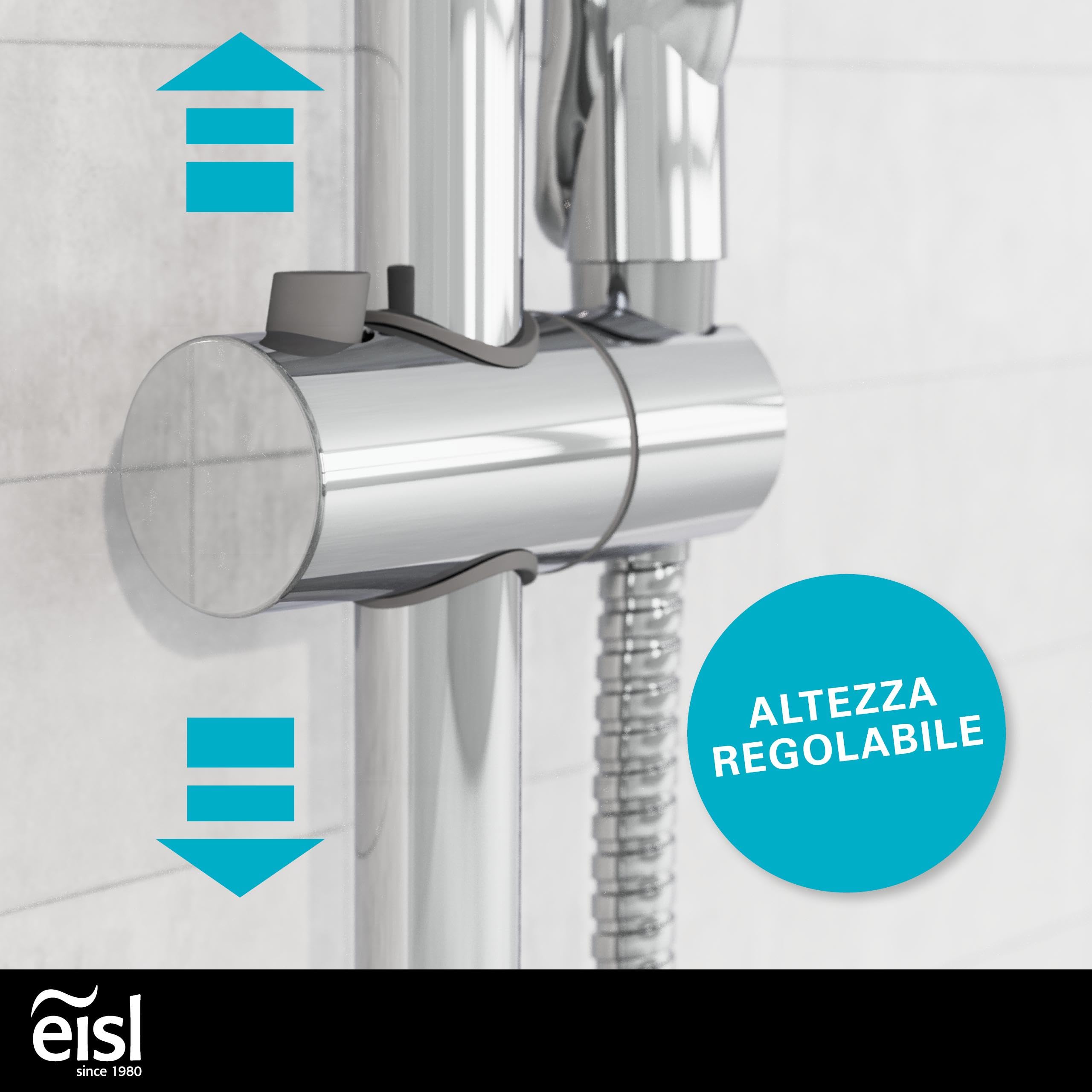EISL WELLY DX6051CSB - Doccetta con tubo e supporto, inclusa guarnizione per risparmio d'acqua, soffione doccia con tubo, cromato