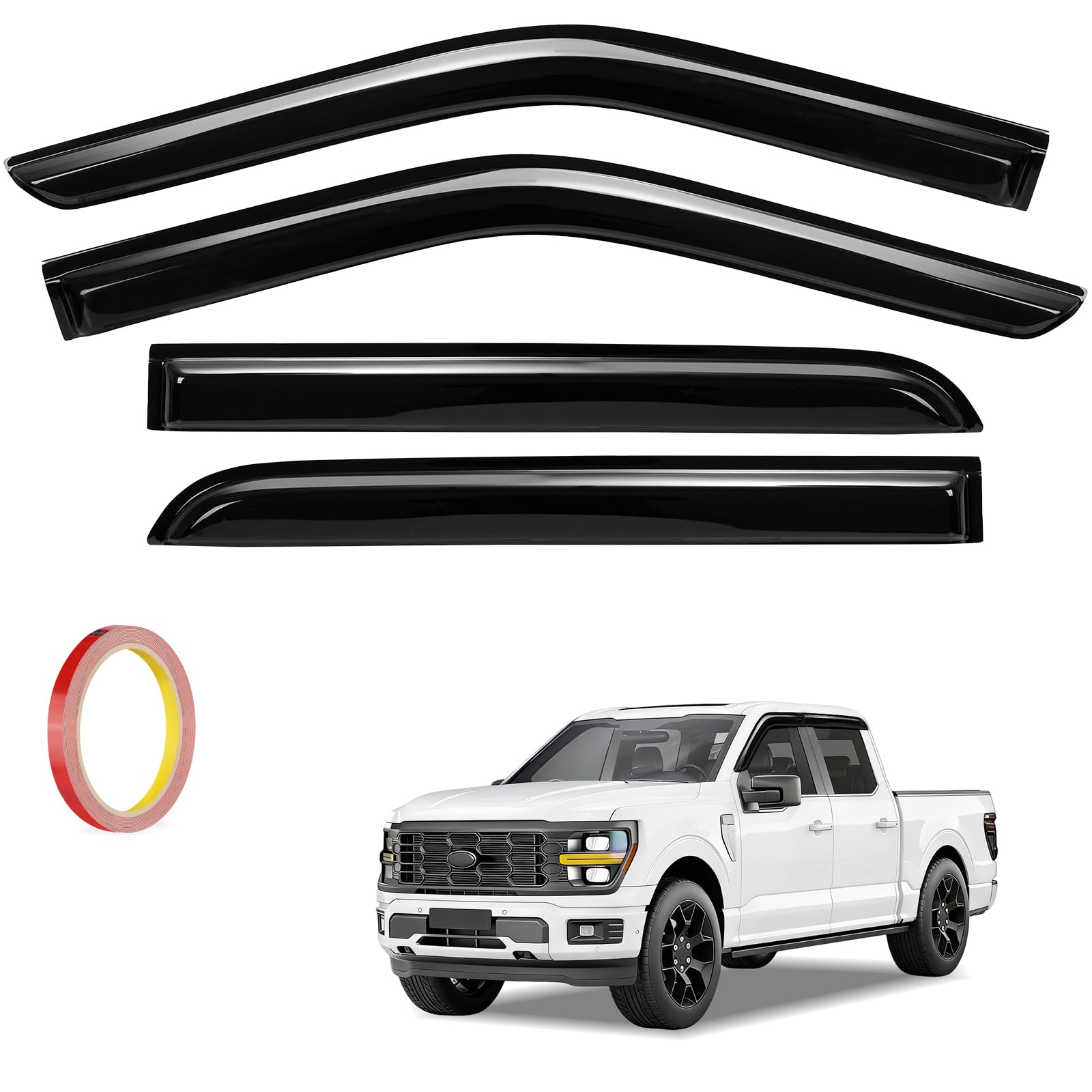 Photo 1 of Blshwez 4Pcs Window Vent Visors, Outside-Mount Window Deflectors, Rain Guards for 2015-2025 Ford F150 SuperCrew, 2017-2025 F150 Raptor/F250 F350 F450 F550 Super Duty