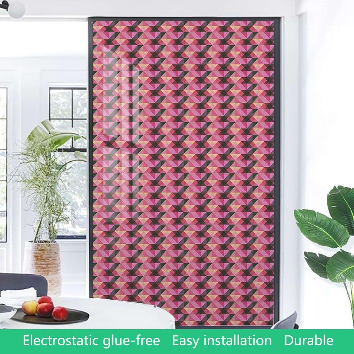 Multicolor Window Privacy Film Glass Sticker Decal Abstract Fashion Cartoon Grid Window Film Privacy Color Window Sticker Geometric 31.5Wx62.9L-inch