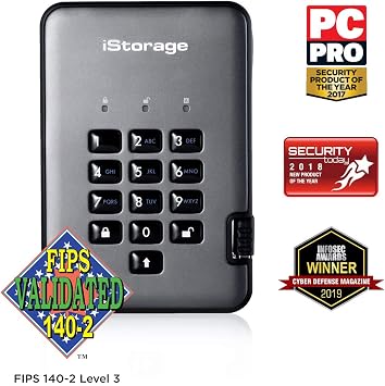 iStorage diskAshur PRO2 SSD 8TB |Secure Solid State Drive | FIPS Level 3 certified | Password protected | Dust/Water-Resistant | Hardware encryption
