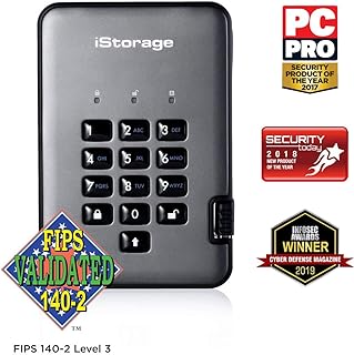 iStorage Diskashur Pro2 Hdd 5Tb | Secure Portable Hard Drive | Fips Level 3 Certified | Password Protected | Dust/Water-Resistant | Hardware Encryption, usb3.0