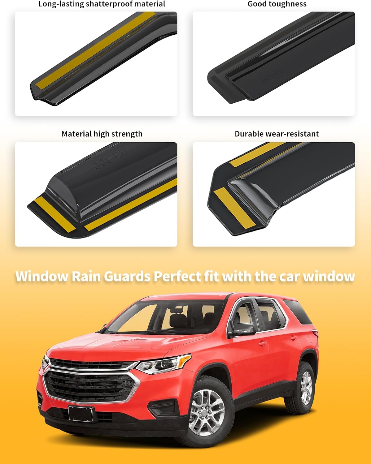 in-Channel Window Rain Guards Fit for Chevy Chevrolet Traverse 2018 2019 2020 2021 2022 2023, Extra Durable Window Visors Window Deflectors Vent Visors Vent Shades Car Accessories-4 pcs