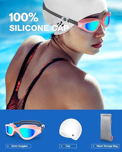Vista 87 de ZIONOR G1 Lite - Juego de gafas de natación con gorro de natación, cómodas, antivaho para adultos, hombres y mujeres A1 (todo negro+C5 negro),A0