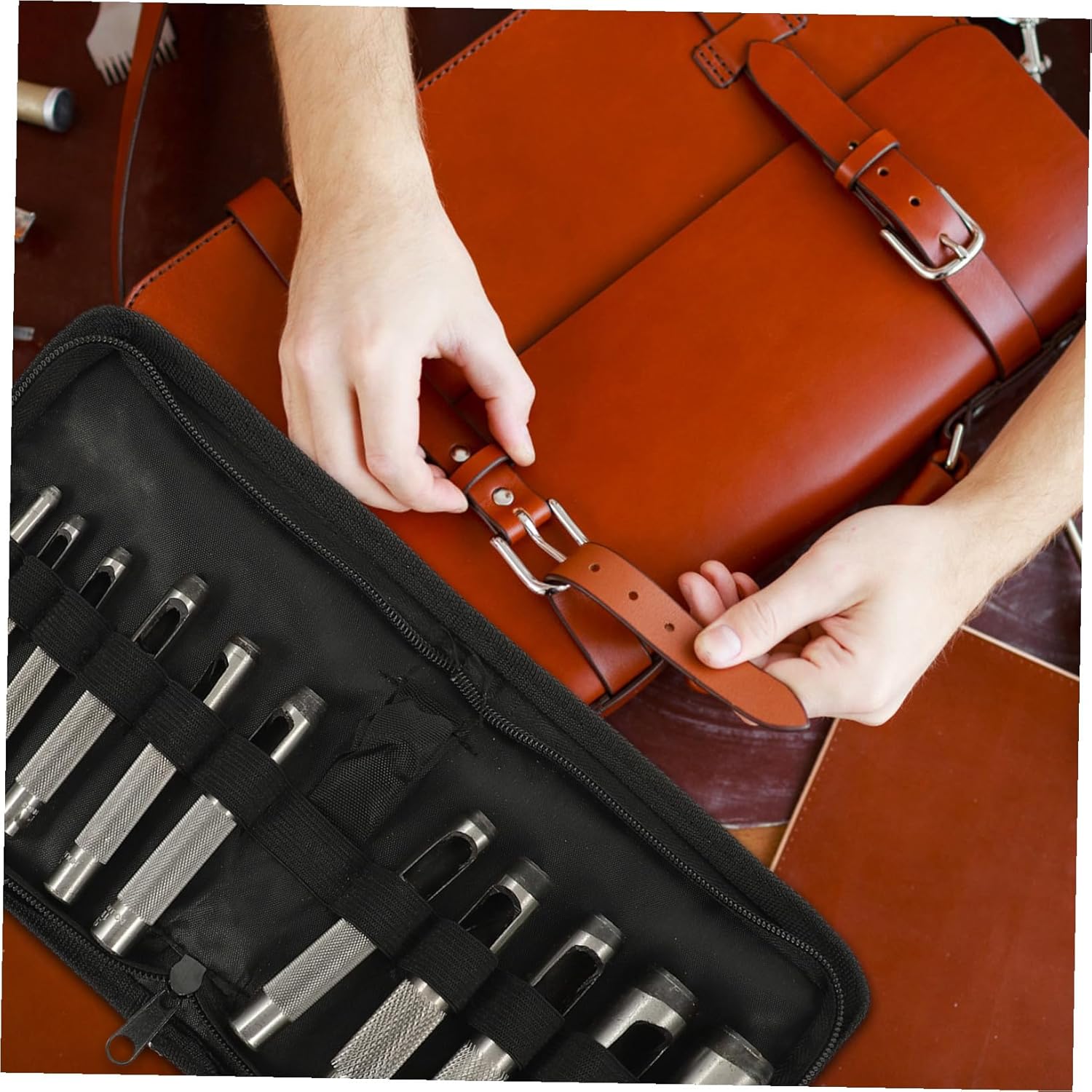 12pcs Steel Hole Punch Set Leather Belt Puncher DIY Round Hollow Punch Tool for 3-19mm Holes Suitable for Watch Bands and Leathercrafts
