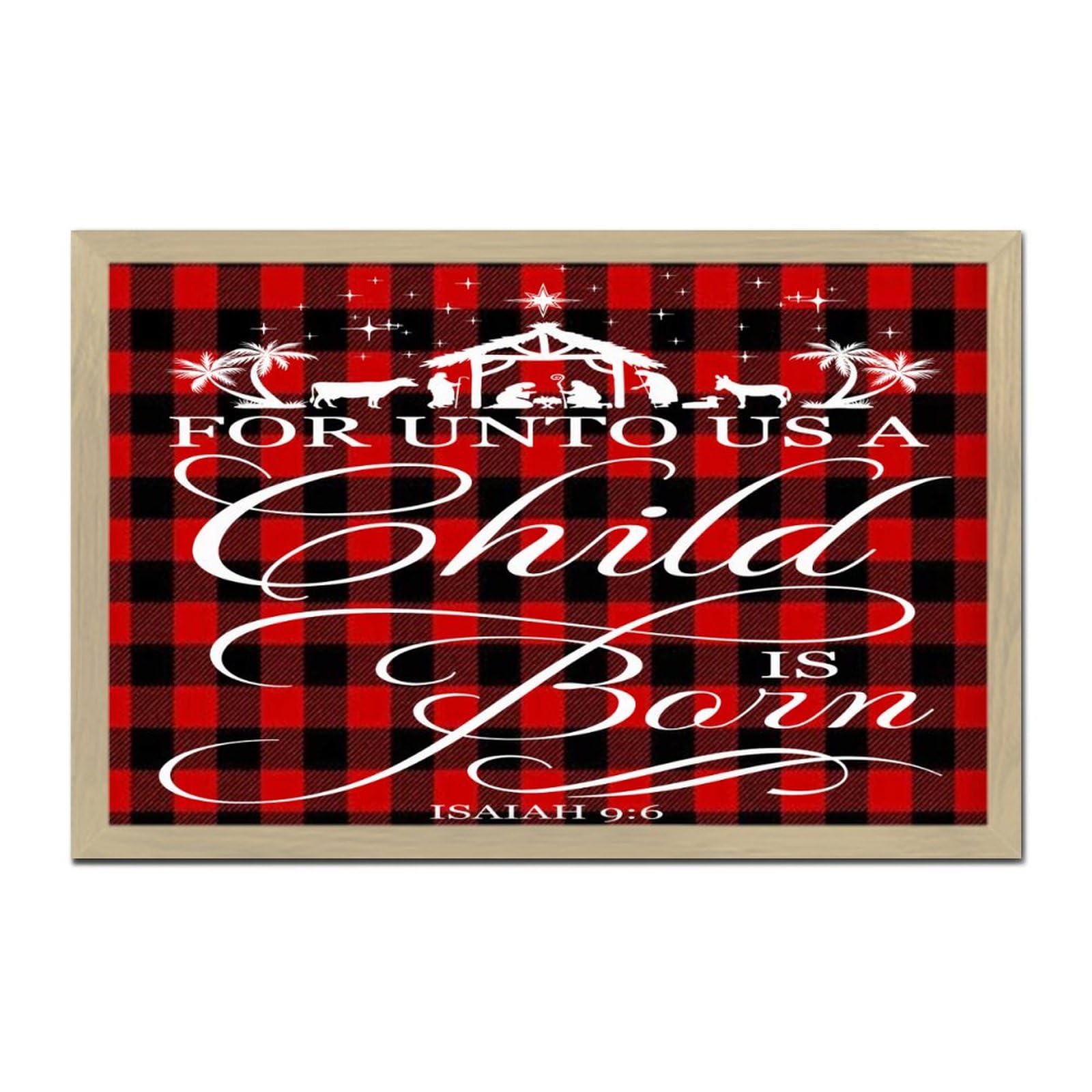 Plaque en bois Unto Us A Child Is Born pour déco chalet chaleureuse