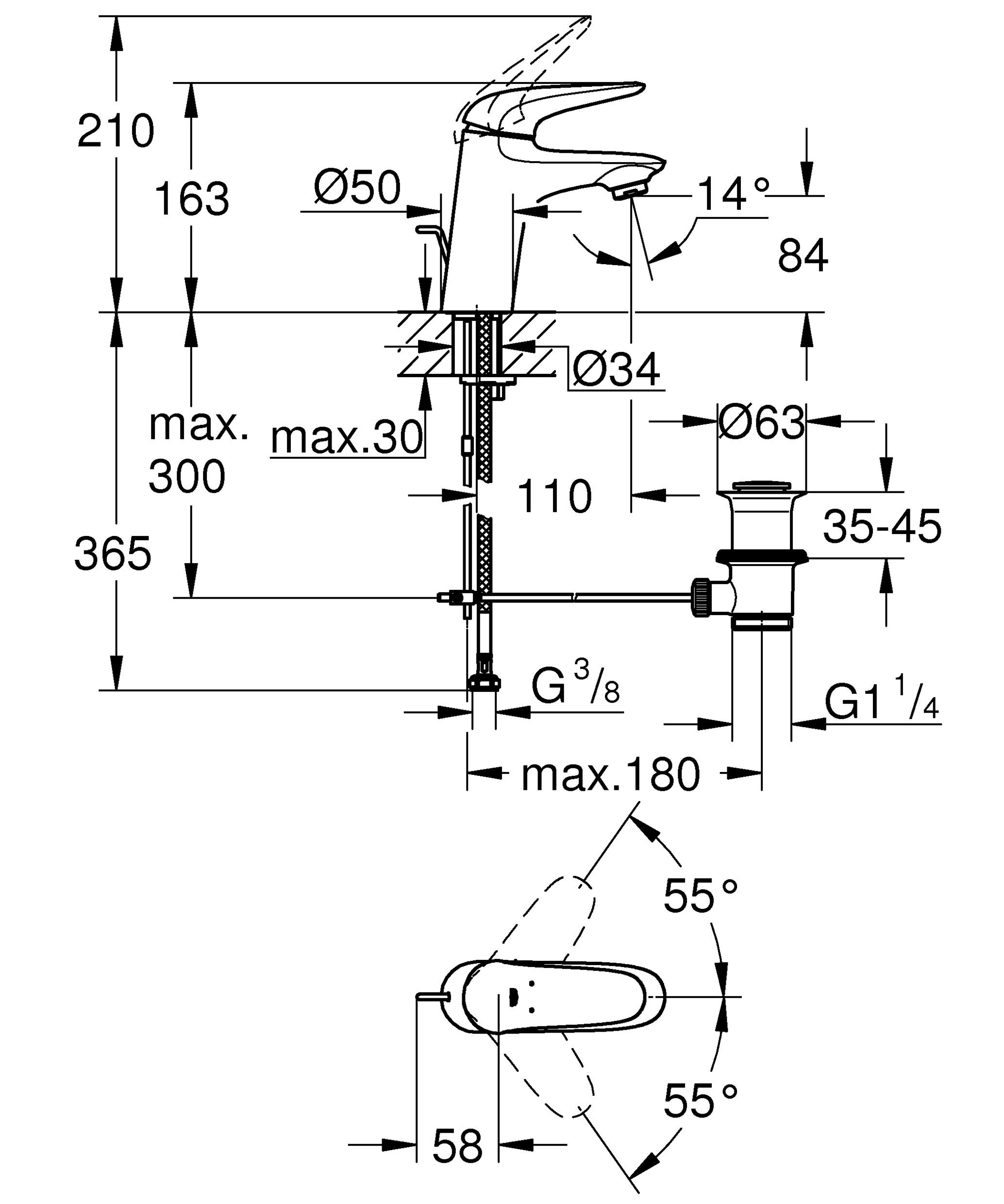 Wave Miscelatore Monocomando per Lavabo