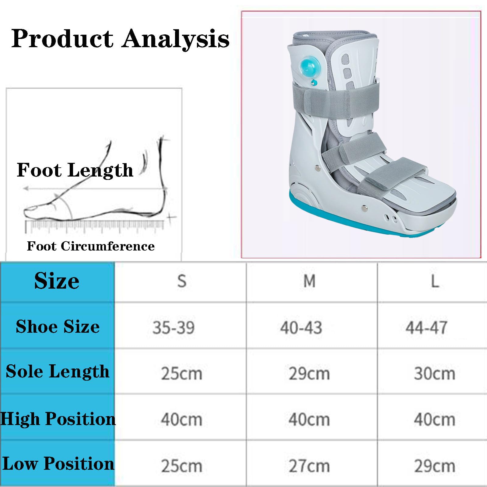SFKLYU Bota Inflable para Caminar, Férula Nocturna para Fascitis Plantar, Soporte para Pies Caídos para Lesiones de Tobillo O Pie, Bota para Fracturas,Right,S