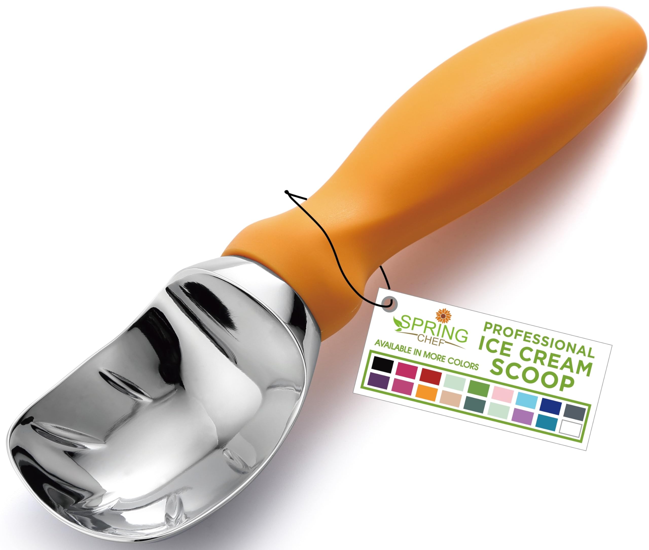 Spring Chef Ice Cream Scoop with Soft Grip Handle, Professional Heavy Duty Sturdy Scooper, Premium Kitchen Tool for Cookie Dough, Gelato, Sorbet, Mango โ image 1
