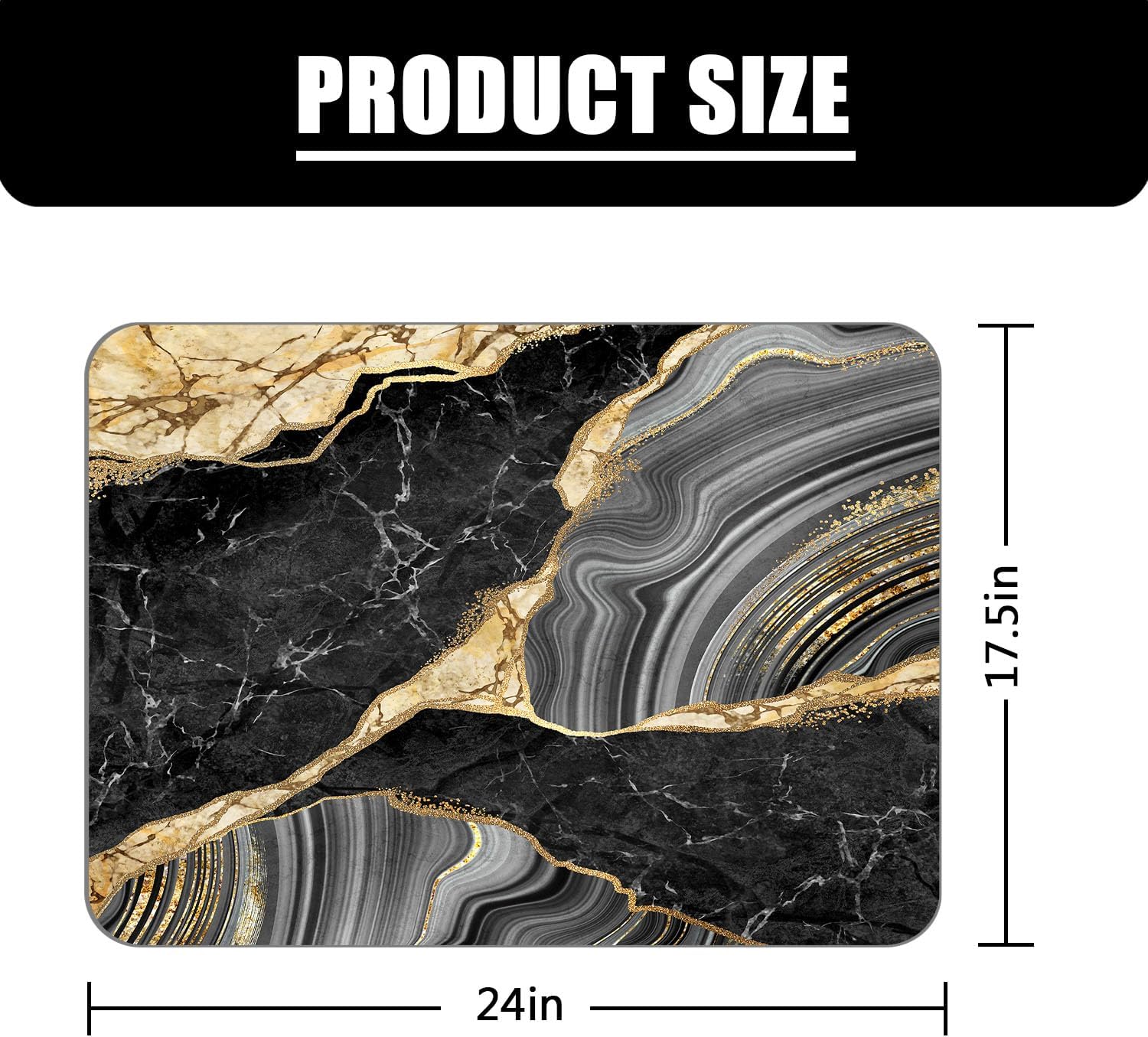 Bathroom Rug,Black Gold Marble Bath Rug,Home Decor Non-Slip Floor Mat,Mud Mat for Indoor and Outdoor 17.5X24Inch - Image 2
