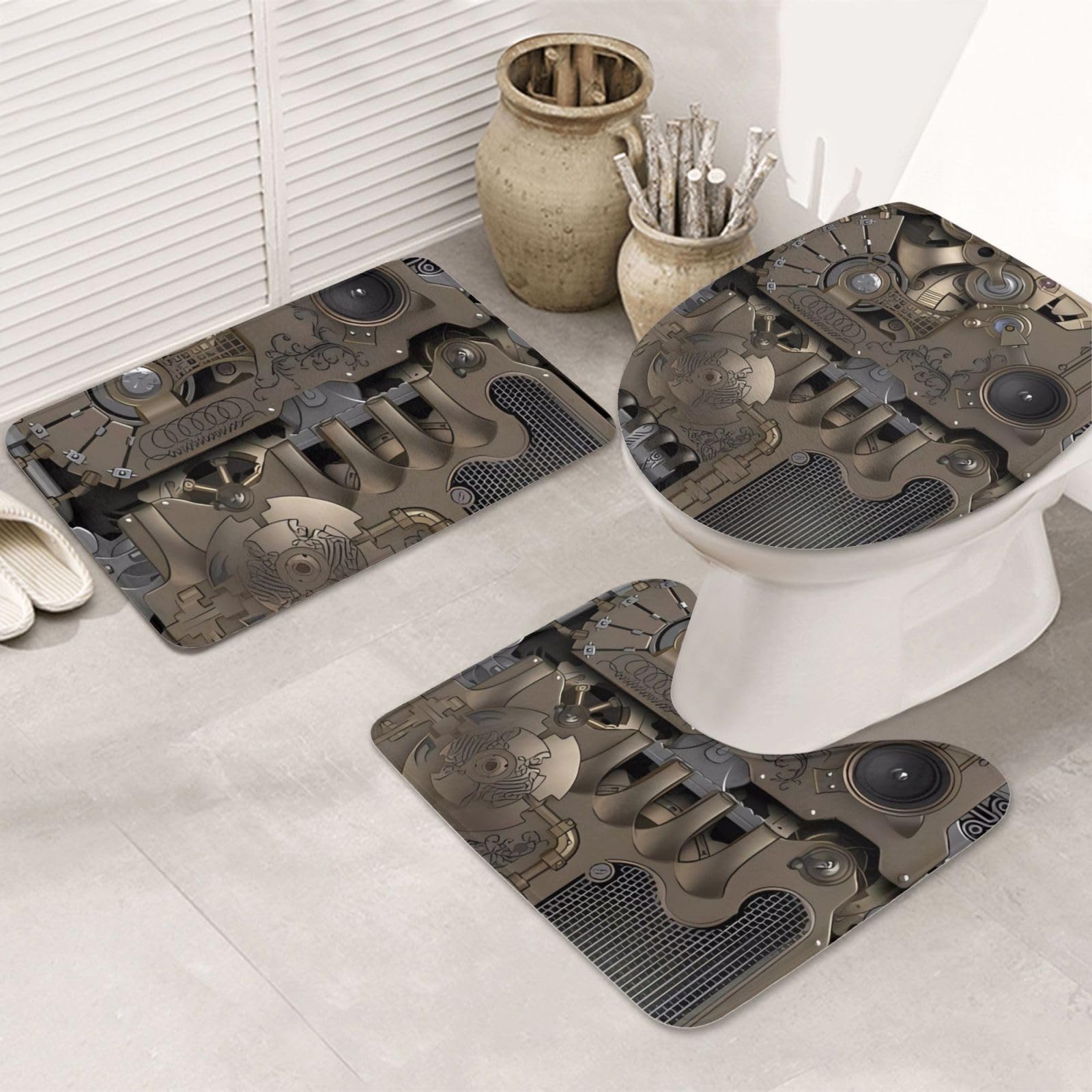 Tapis de sol doux pour cuisine et salle de bain antidérapant motif steampunk 3 pièces