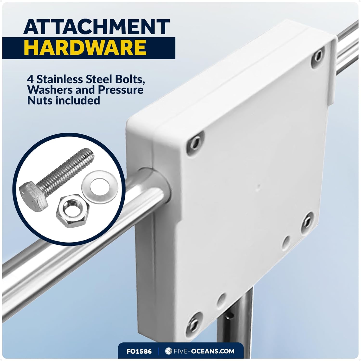 Five Oceans Rail Mount Outboard Motor Bracket, Up to 80 Lb Motors, Fits Rails Up to 1", "White UV-Stabilized Polypropylene, Storage for Dinghy, Tenders and Small Boats - FO1586