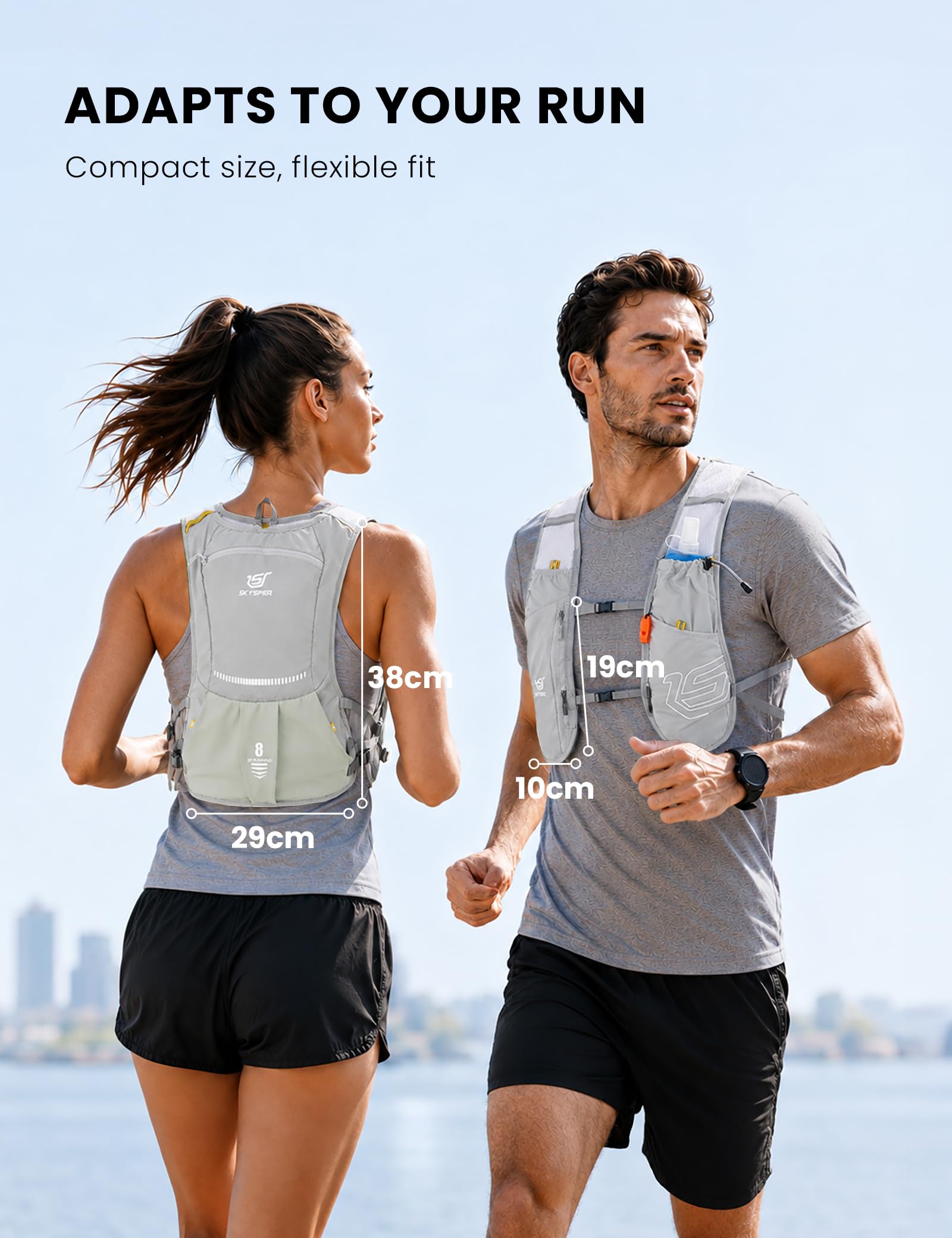 SKYSPER Plecak nawilżający Kamizelka Plecak Trail Running | Z miękką butelką o pojemności 500 ml do biegania, jazdy na rowerze, joggingu, wędrówek