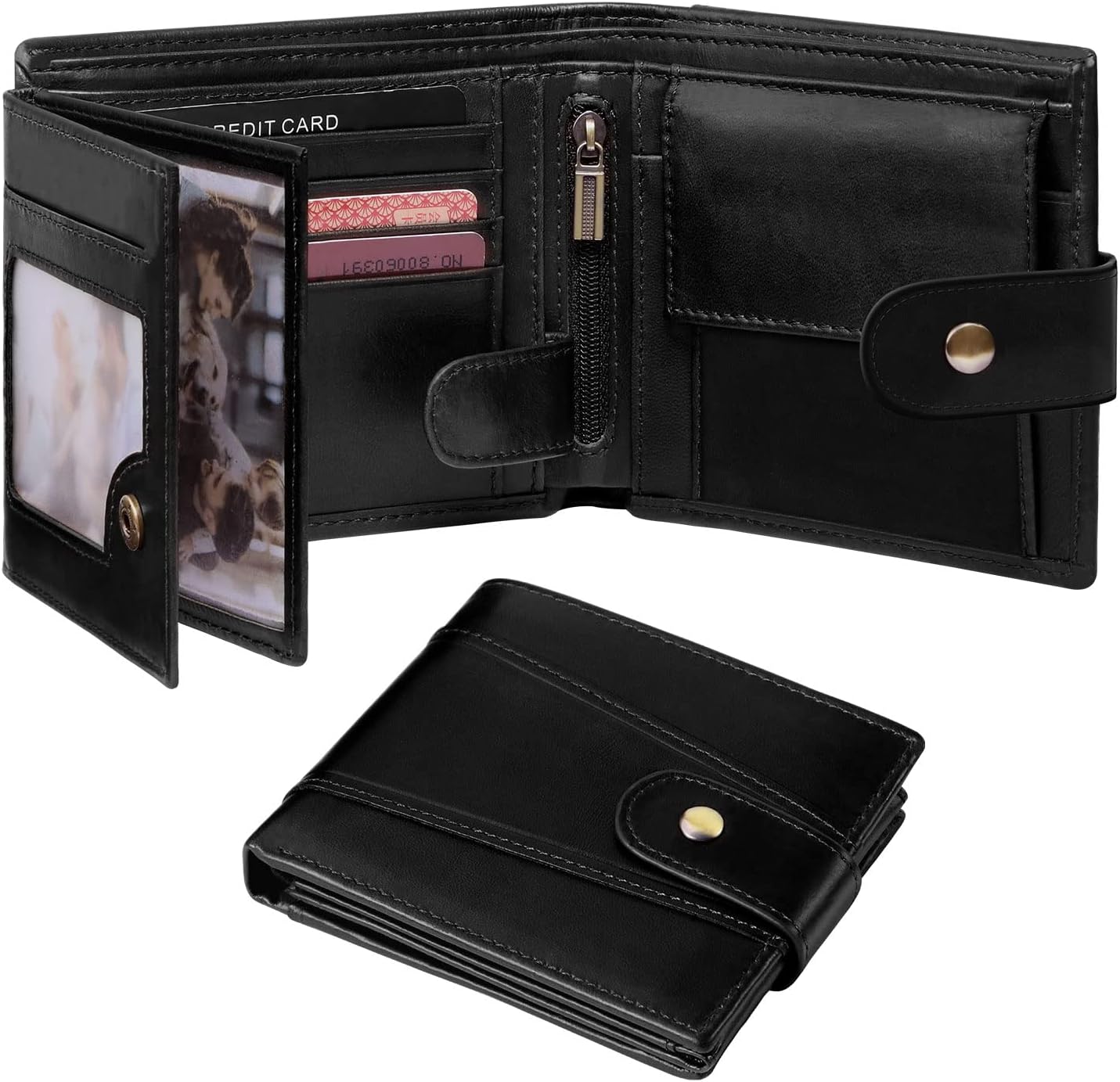 Men's Wallets Cowhide Leather Multi-Functional RFID Blocking Wallet with 17 Credit Card Slots, 2 Banknote Compartments, 2 ID Windows, 1 Coin Pocket Black