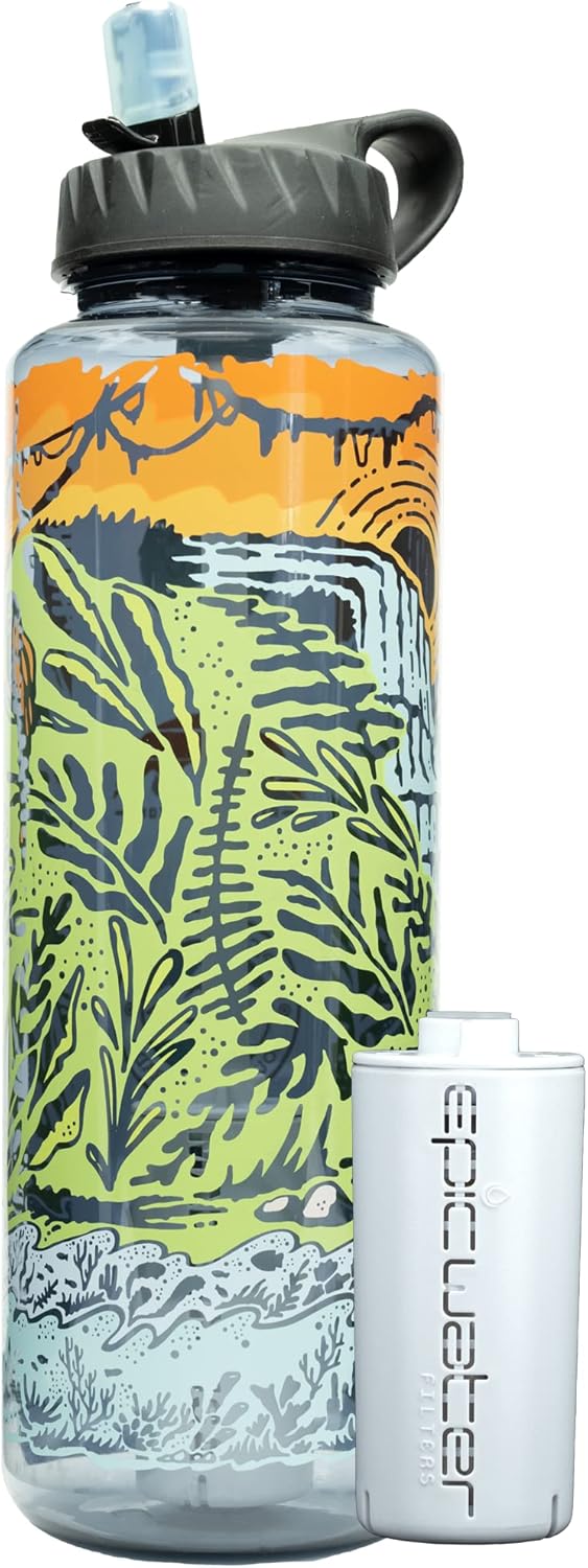 Epic Water Filters Nalgene OG Water Bottle with Filter, USA Made, BPA Free, Removes 99.99% Tap Water Contaminants, Forever Chemicals, GA 2030 Art, 48 oz