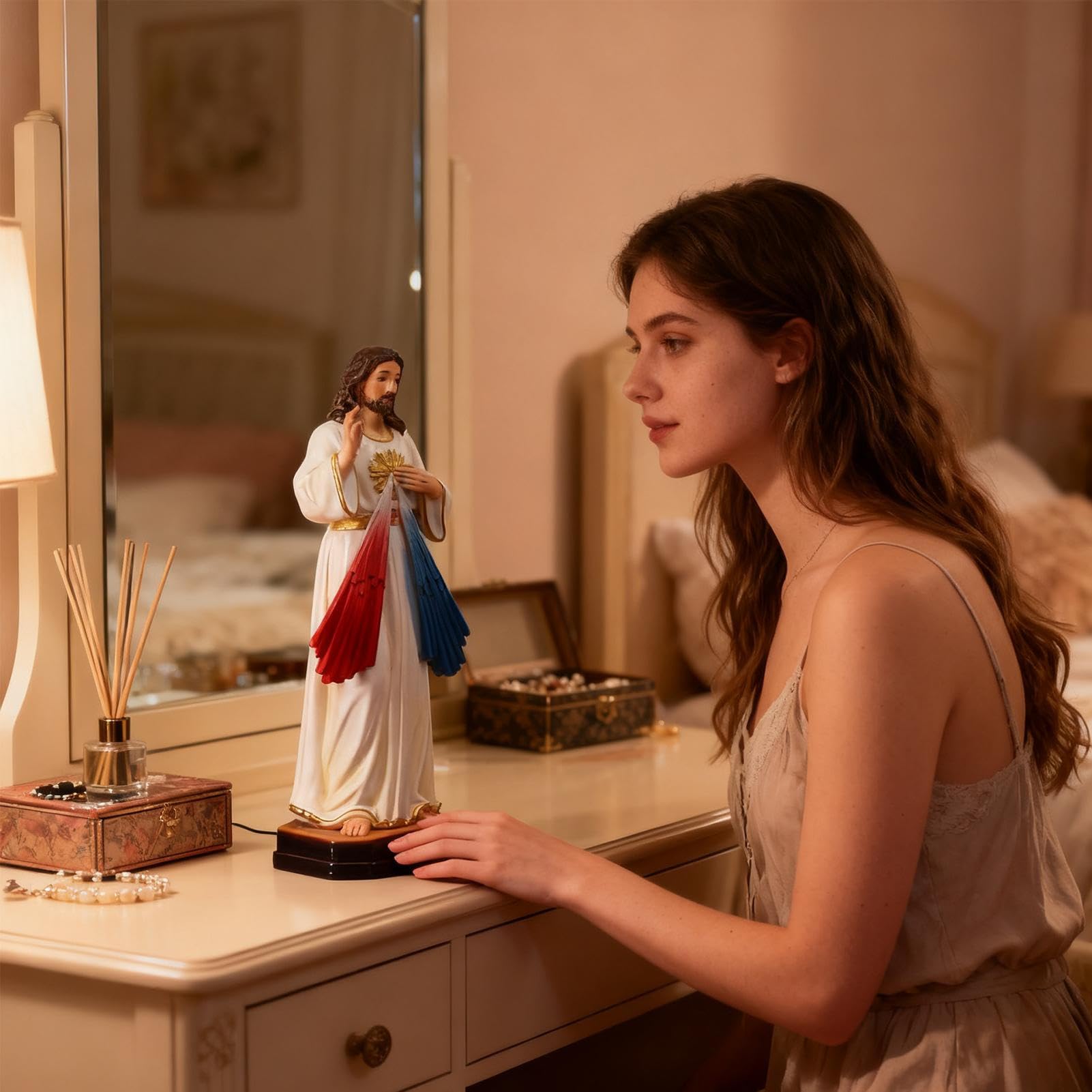 Figurki Jezusa - Święte klasyczne religijne przedmioty kolekcjonerskie 3D do domu i biura | Materiał żywiczny ze szczegółową cechą rzeźby, figurki Jezusa na biurko o eleganckim wzornictwie na wakacje