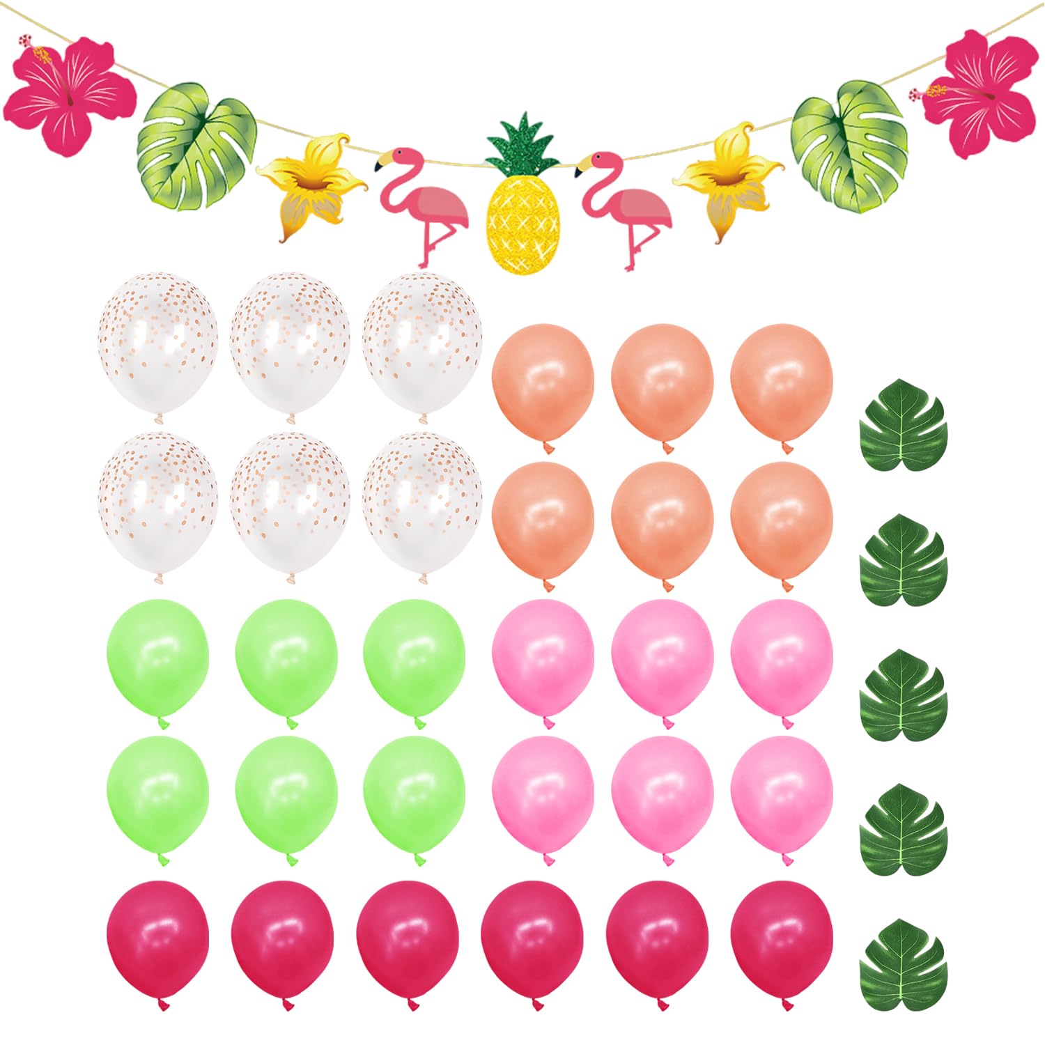 RNSKFG 30 Balloons, 5 Turtle Back Leaves, 1 Cartoon Flag, Birthday Decoration Balloons, Simulated Plants, Seaside Party Decoration Supplies.