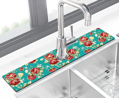 Miniatura 7 de Tapete protector contra salpicaduras para fregadero de cocina, 2 piezas, súper absorbente, de secado rápido, protector contra salpicaduras detrás