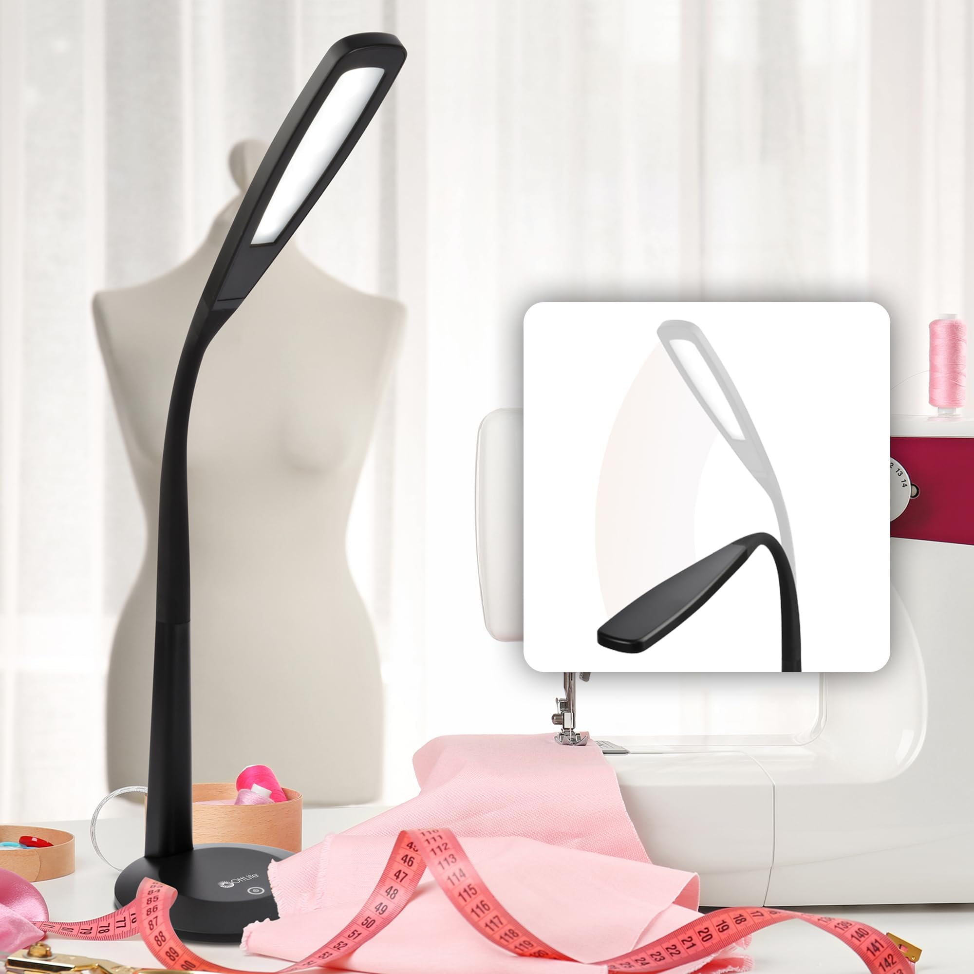 OttLite LED Desk Lamp with Flexible Neck (Black) - Slim Desk Lamp with 3 Brightness Settings & Touch Activated Controls - Energy-Efficient Natural Daylight LEDs for Home Office, Desk, & Dorms