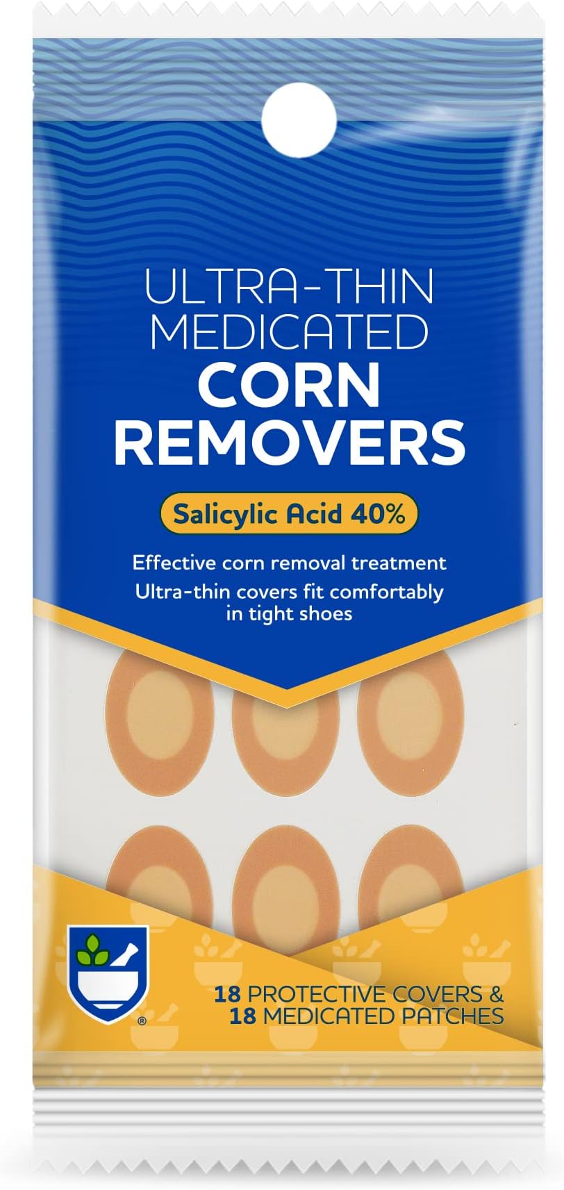 Rite Aid Foot Care Maximum Strength Ultra-Thin Corn Removers - 18 Pads/ 18 Medicated Patches with Salicylic Acid 40% | Corn Remover for Toes and Feet | Corn Pads | Heel Callus Remover | Forefoot Pads