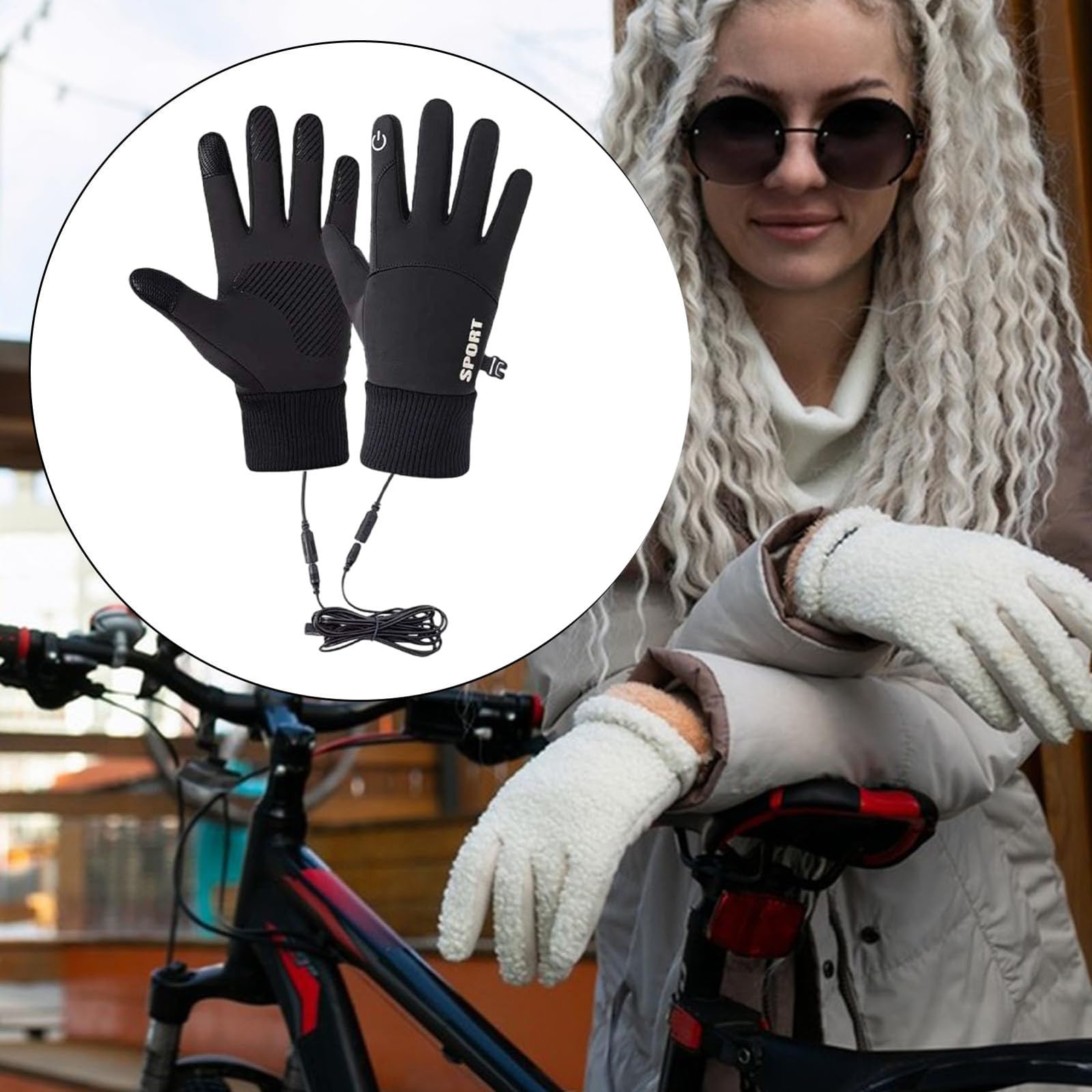 bicycle heated gloves ROCKBROS Gloves, Rechargeable Winter Touchscreen for Cycling, Skiing, Motorcycling, L need to charge while heating Palm back heating breathable palm Available power bank Conductive leather The index finger and thumb are wrapped insensitive conductive leather S20 Breathable Heated Cycling Gloves