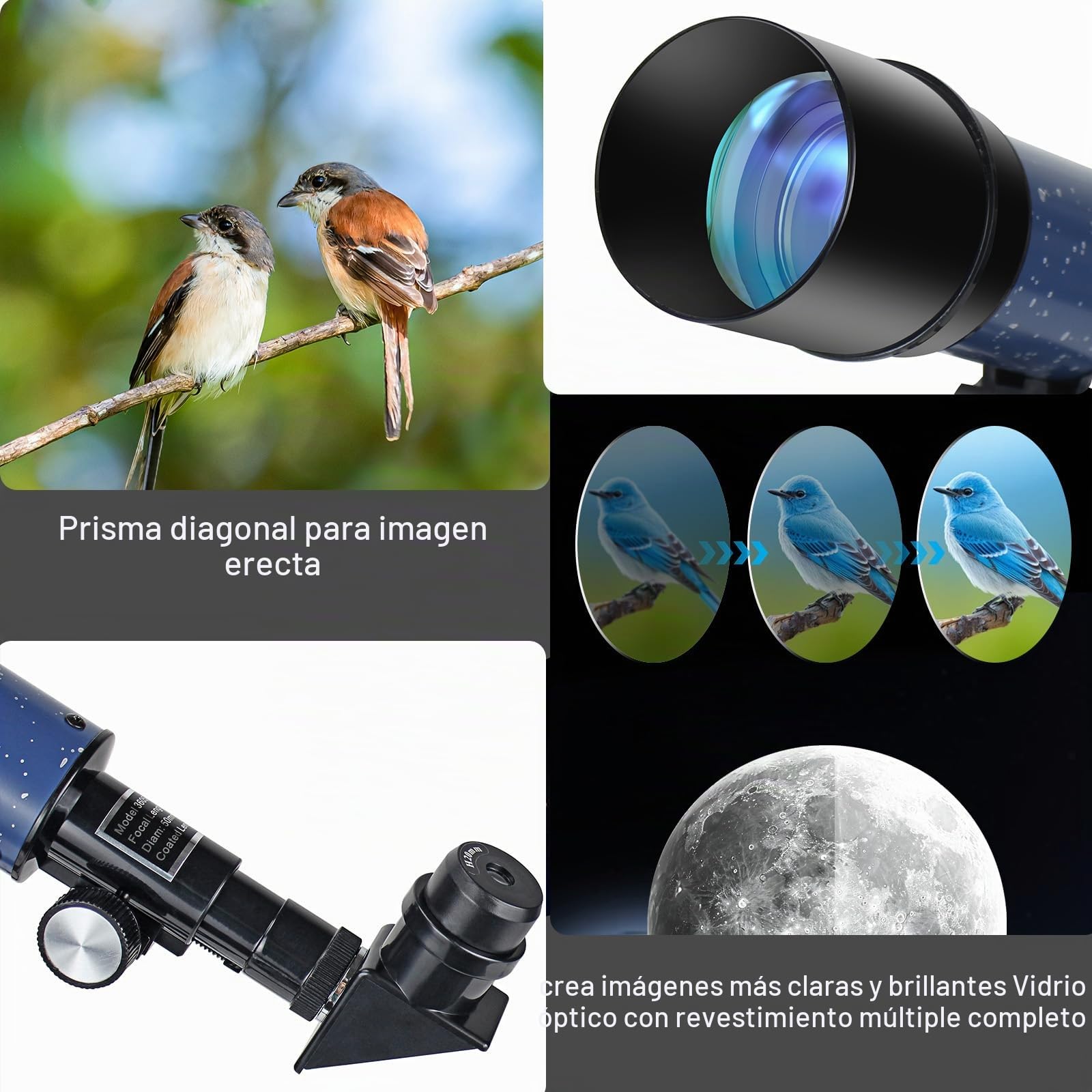 Telescopio de viaje refractor, 50 mm, apertura 360 mm, focal length para principiantes en astronomía, con trípode de mesa y bolsa de transporte