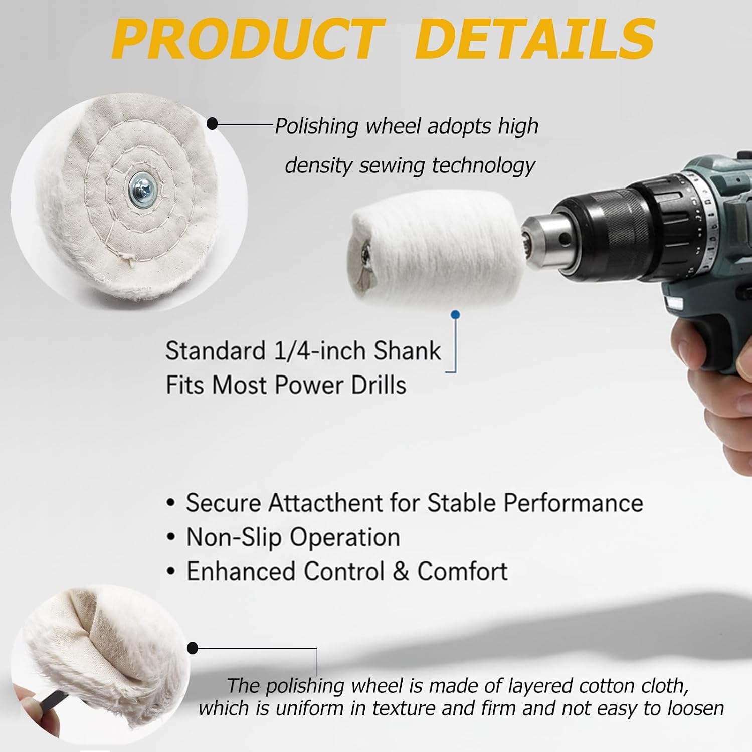 12PCS Buffing Wheel for Drill, Multi-Specification | Buffing Pad Polishing Wheel Kits, For Metal, Aluminum, Stainless Steel, Chrome, For Jewelry, Wood, Plastic