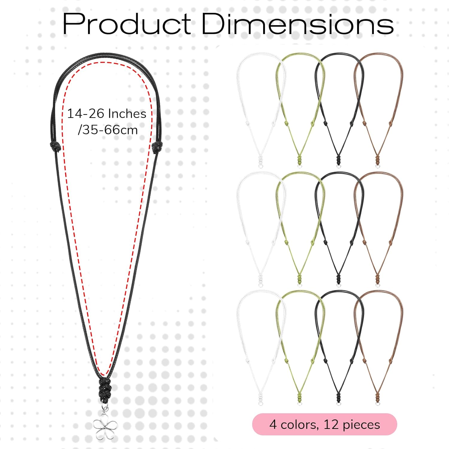 12 PCS Adjustable Rope Necklace for Men, 4 Colors Double Knotted Handmade Craft Necklaces with Metal Ring, Vintage Black Necklace Cord Rope for Hanging Pendants Men Women, 12.6-25.2 Inches - Image 3