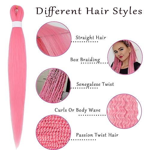 Miniatura 10 de Cabello trenzado 1B preestirado de 18 pulgadas, paquete de 4 unidades, negro, preestirado, corto, sin nudos, Yaki, pelo trenzado sintético para