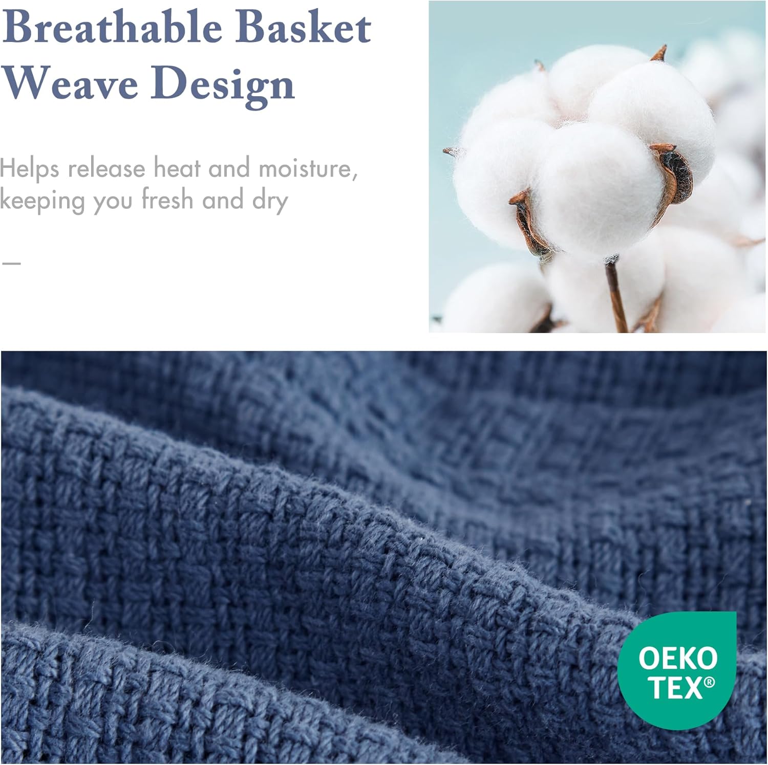 Madison Park Freshspun Basketweave Luxury Cotton Blanket Navy 66x90" Twin Size Basketweave Premium Soft Cozy 100% Cotton For Bed, Couch or Sofa - Image 4