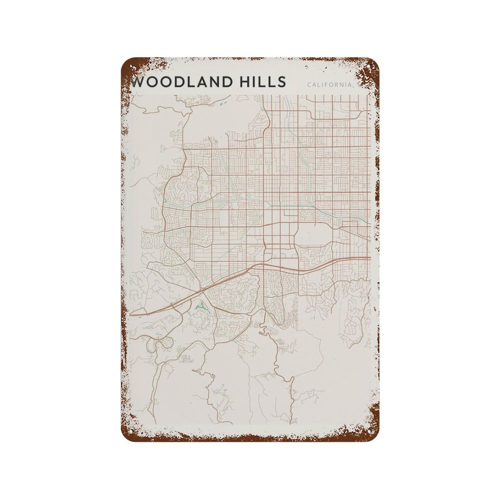 xiaoxiaoshen Woodland Hills Map California Travel Gift Minimalist Wall Decor Art Metal Tin Poster Modern Home Decor Art Home Bar Shop Decorations Vintage Sign 30x20cm