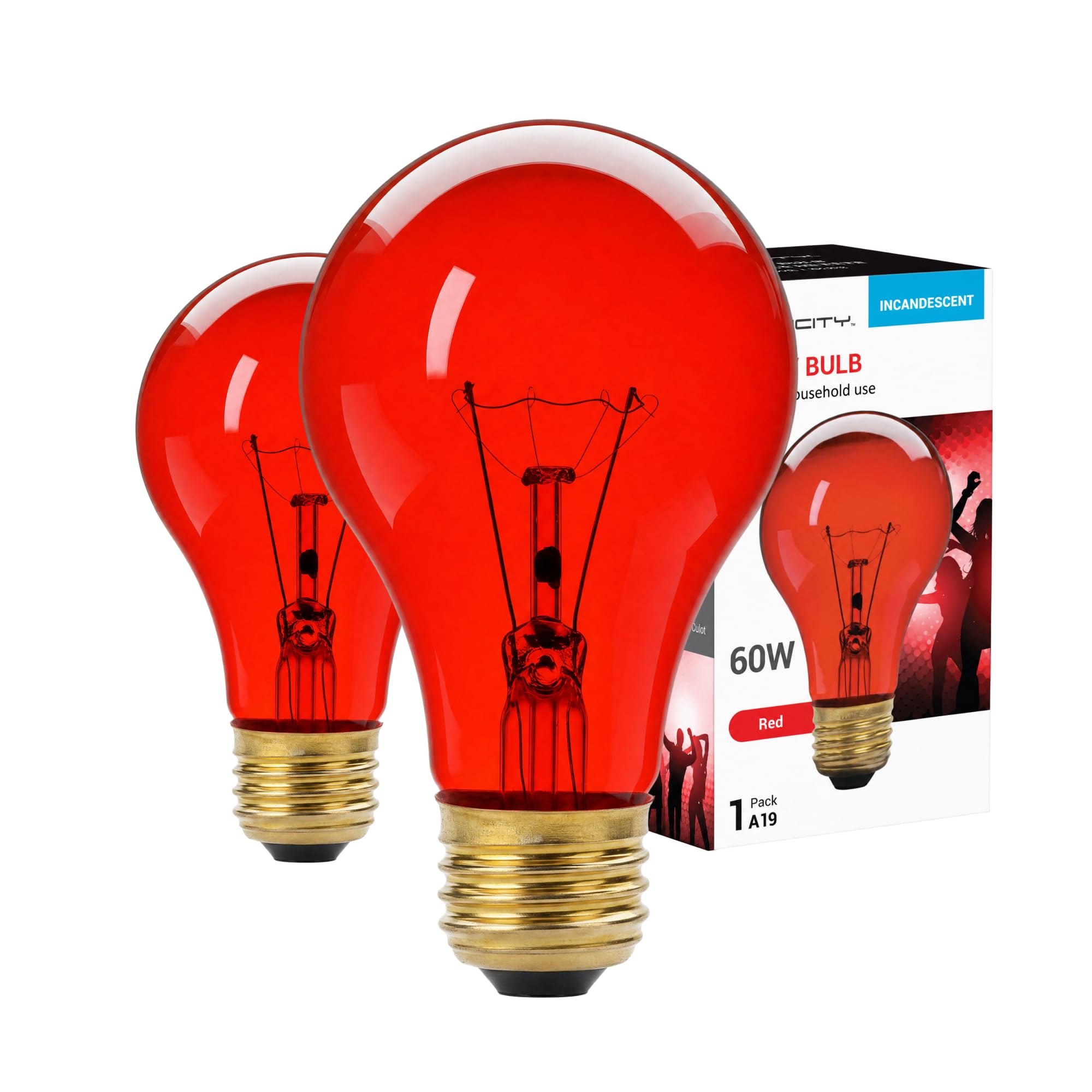 Xtricity A19 Incandescent Colored Light Bulb, Red (2 Pack) | 60W