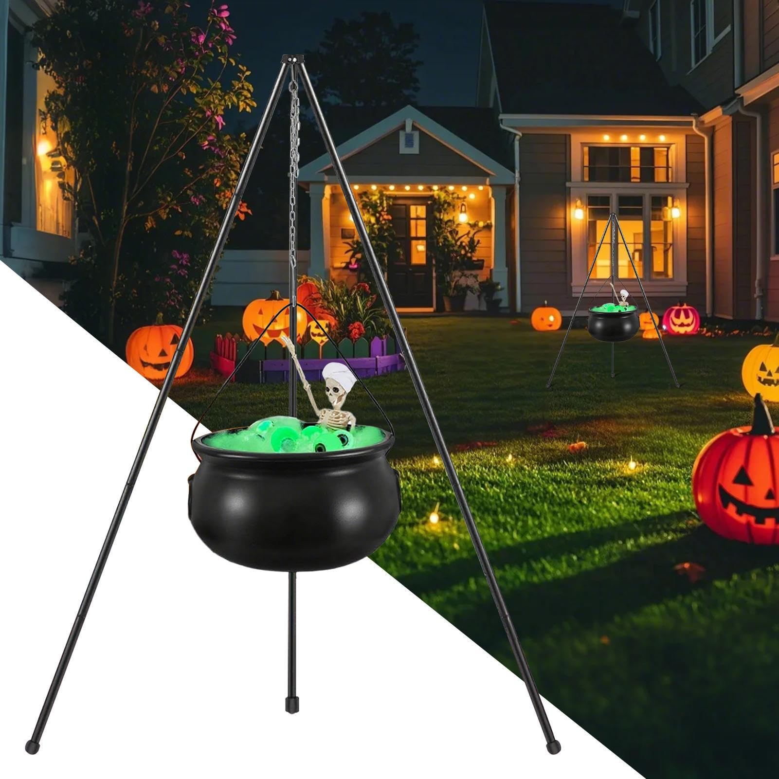 Calderone di Halloween con treppiede, decorazione spettrale per di Halloween, streghe pentole sfumato verde scheletro vasca da bagno | Forniture per le vacanze per casa infestata | Calderone Streghe Halloween con Treppiede e per Interni, Casa Infestata, G