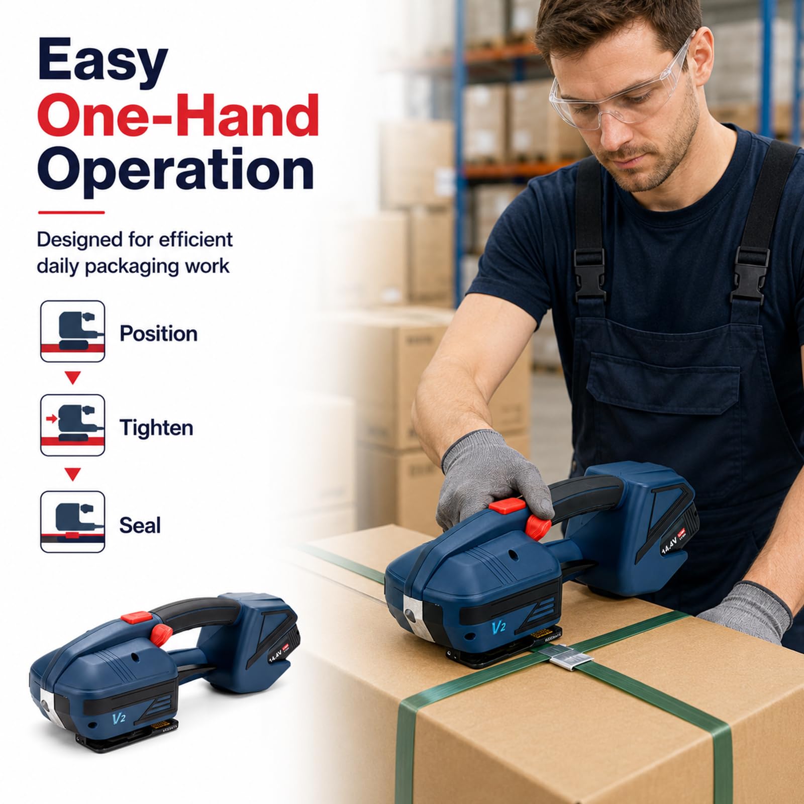Automatische Elektrische Umreifungsgerät 4000mAh Akku 900-3200N Zugkraft PET PP Bänder 13-16mm Umreifungsgerät Boxen Paletten