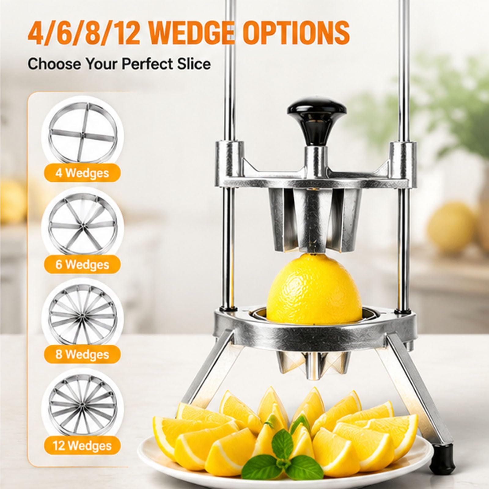 Cortador de limón de acero inoxidable, máquina cortadora de verduras resistente, en forma de V para frutas, corta de 4 a 12 secciones, perfecto para limones y naranjas