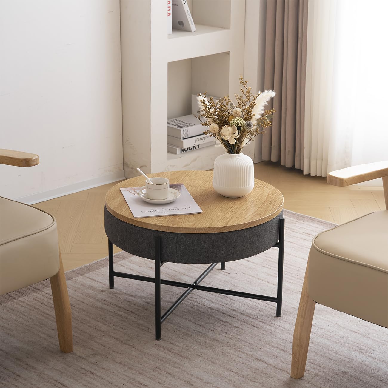 NICEME Round Coffee Table with Storage Space under the Table Top