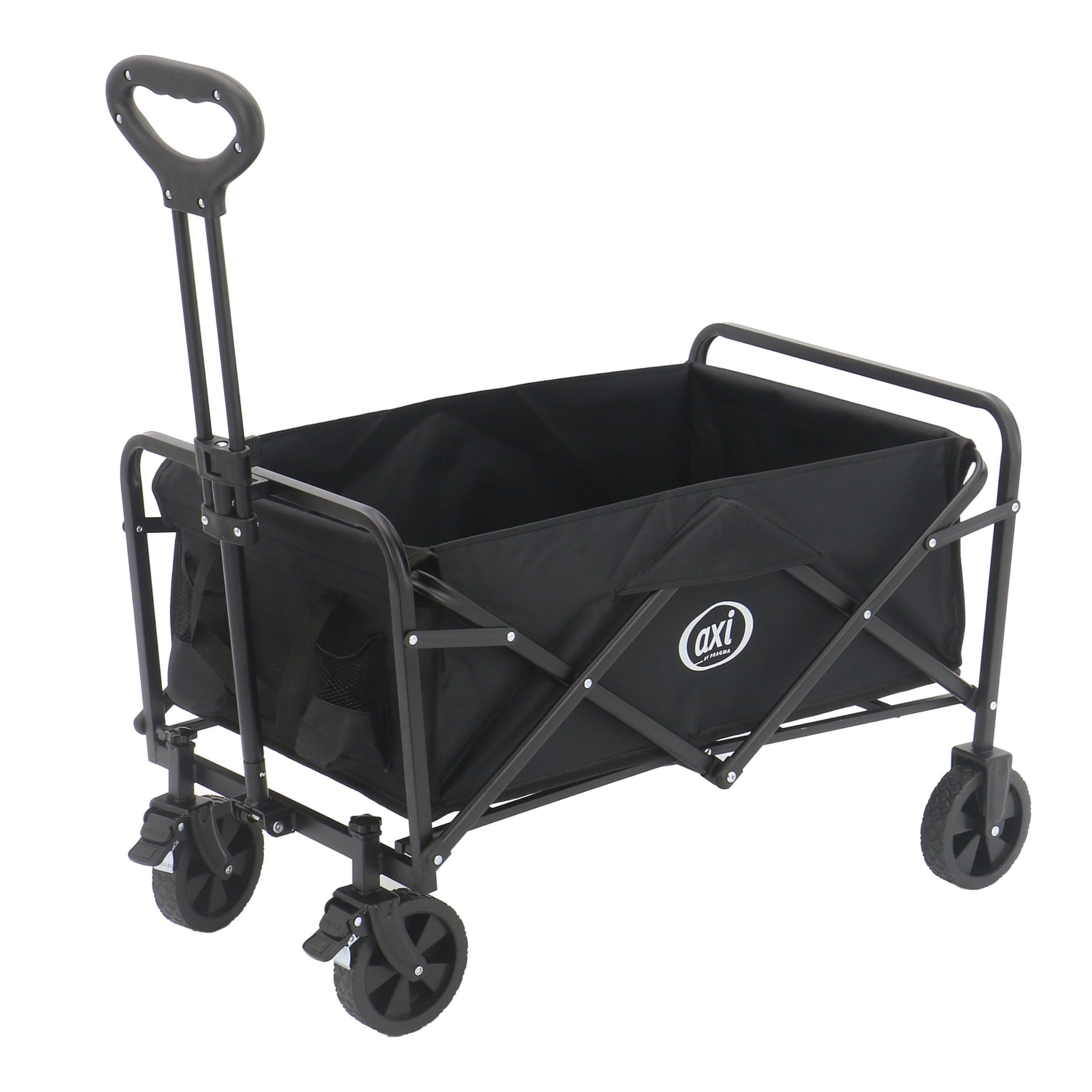 AXI SB120 Faltbarer Bollerwagen in Schwarz | Handwagen Klappbar/Faltbar mit Hülle, Innentasche & Getränkehalter - PP Gummireifen | Kapazität: 60 l