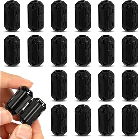 20-Pack RFI Filter Ferrite Core Bead Cable Clamp Clip Suppressor for 7mm Cables in Black