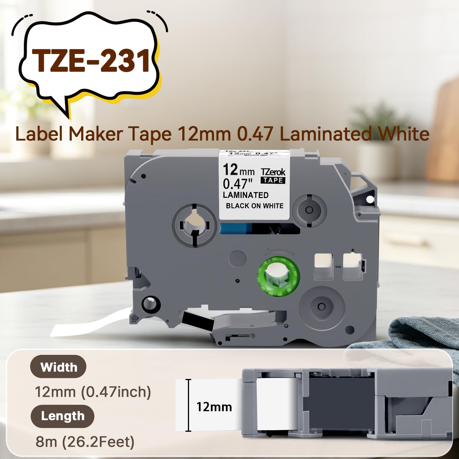 TZe-231 Replace for Brother P-Touch Label Tape 12mm .47 White TZ Tze Tape