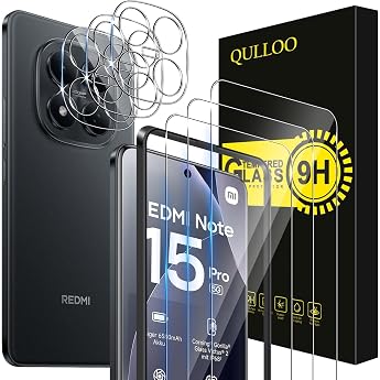 QULLOO Screen Protector for Xiaomi Redmi Note 15 Pro 5G for Tempered Glass Pack of 3 Screen Protectors and 3 Pieces Camera Protection with Mounting Frame 9H Hardness HD Clear Protective Glass Anti-Scratch Glass Film
