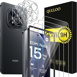 QULLOO Verre Trempé pour Xiaomi Redmi Note 15 Pro 5G, 3 Pièces Protecteur D'écran et 3 Pièces Caméra Arrière Protecteur, 9H Dureté Film Protection Écran HD Clarté Anti Rayures Vitre Protection
