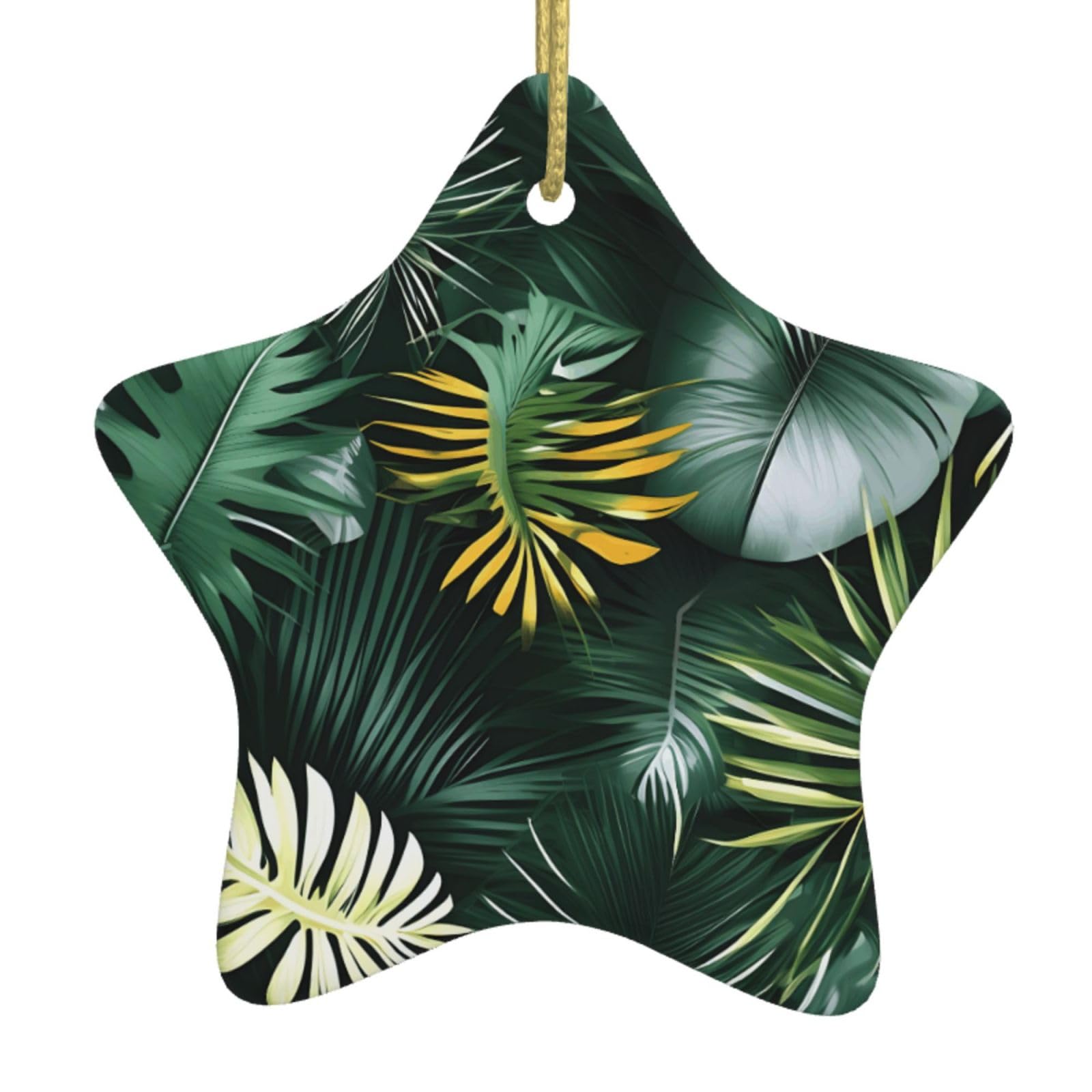 Nbtghga White Tropical Palm Leaves Print Christmas Ornaments, Ceramic Hanging Ornament, Round Shape Decorations